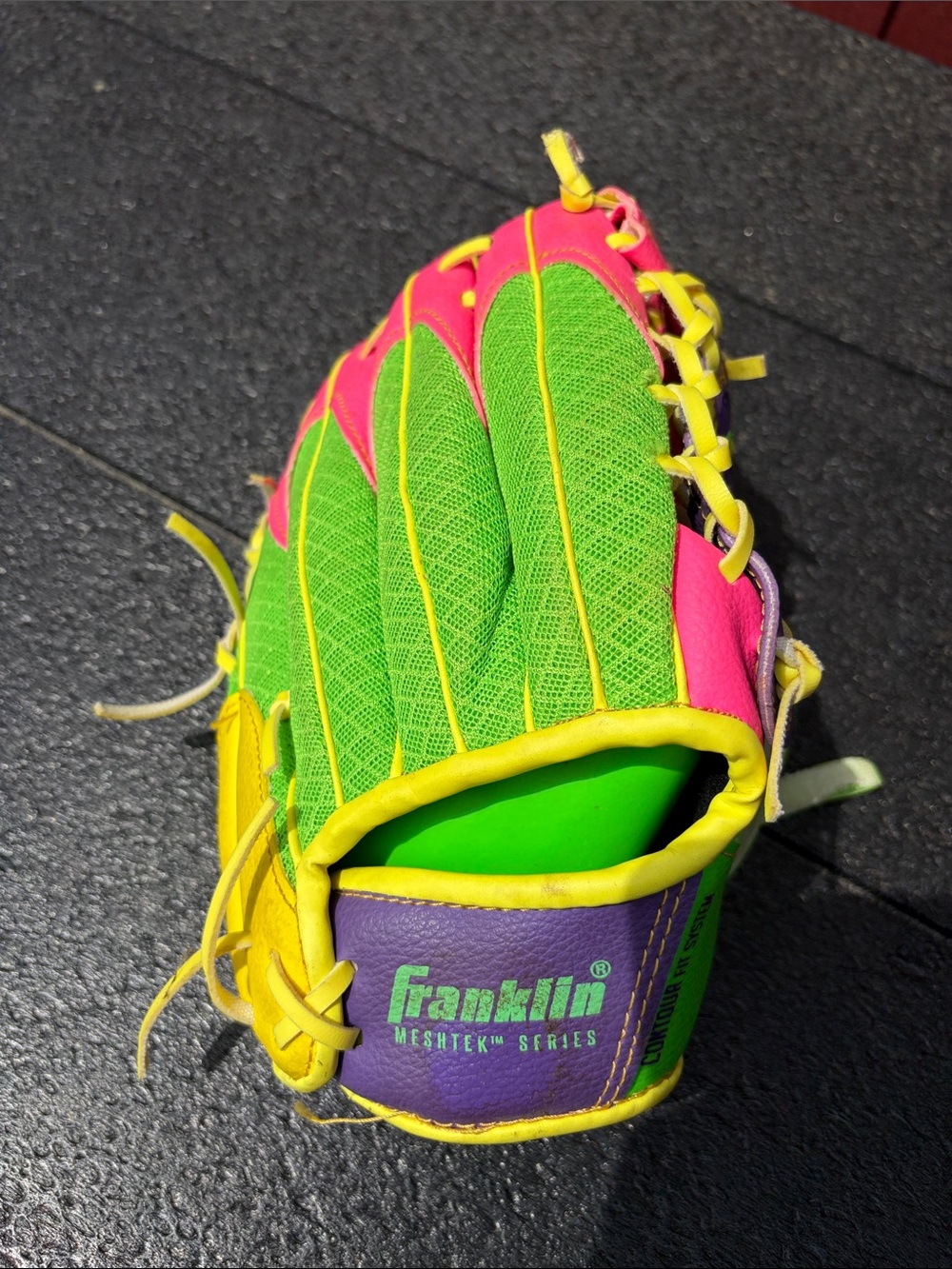 Franklin Kids Neon Green & Pink Youth Baseball Glove - MeshTek Series